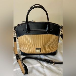 Dooney and Bourke basket weave and black leather satchel perfect for summer!